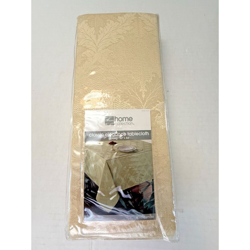 JC Penney Home Solid Damask Gold Tablecoth Oblong 60" x 84" Cotton Blend NEW